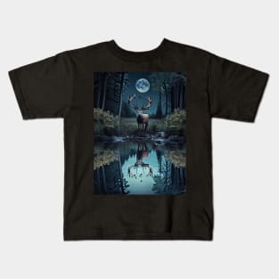 Deer reflected on the forest lake Kids T-Shirt